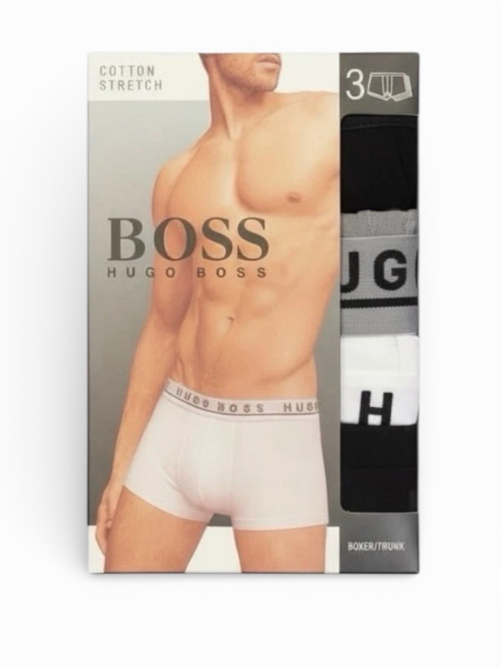 HUGO BOSS 100% Authentic Men’s Boxer Trunks 3-Pack – White Black Grey – Premium