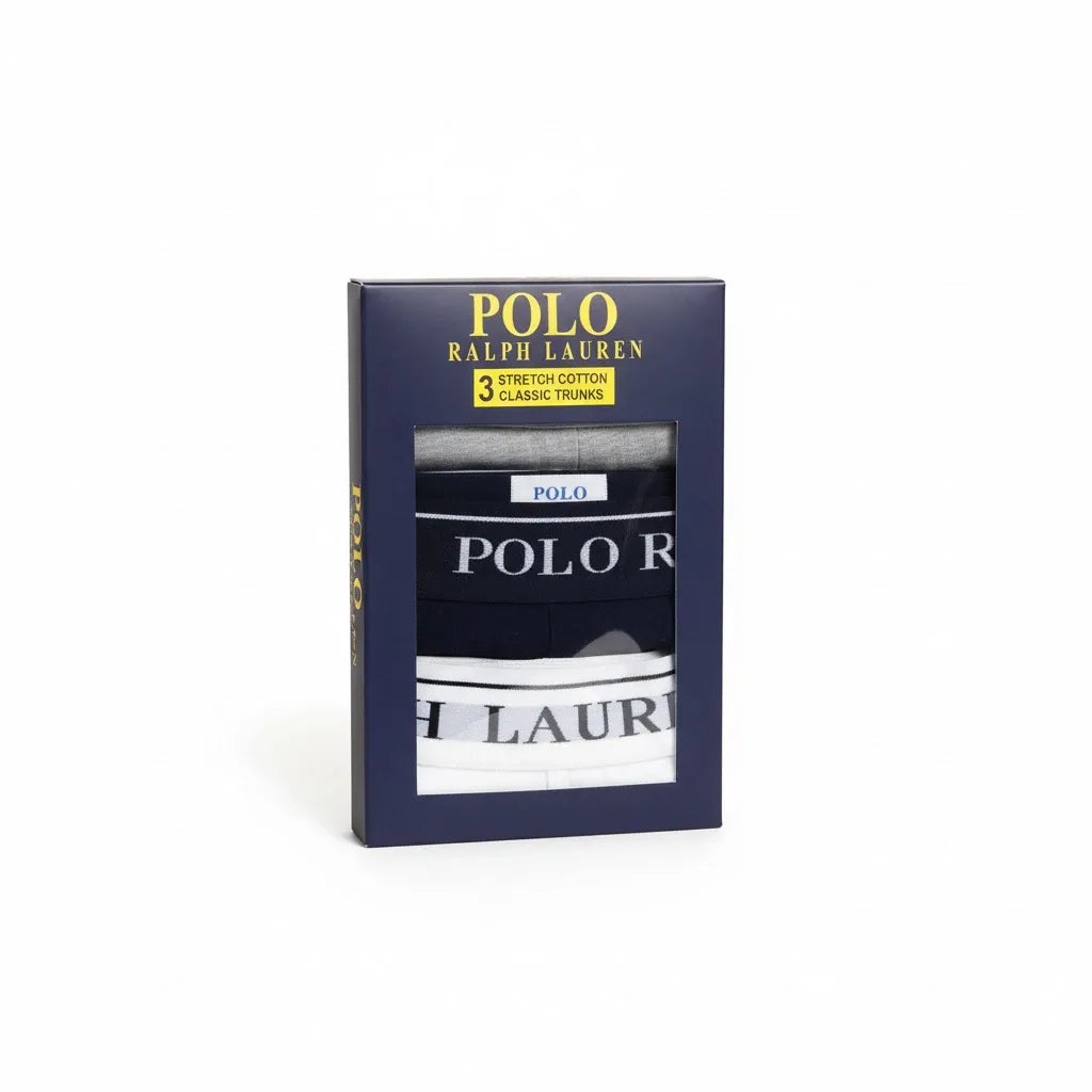 Polo Ralph Lauren Mens Boxer Shorts 3 Pack Stretch Cotton Black White Grey